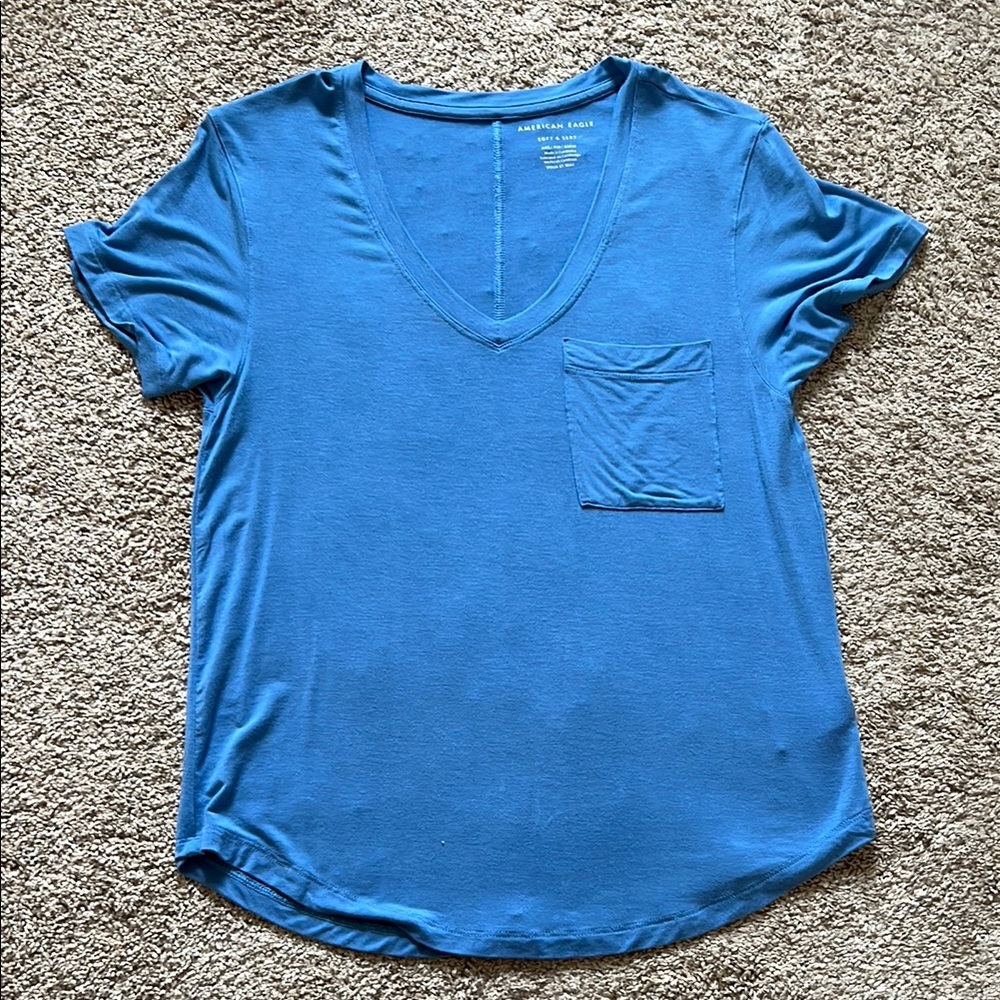 American Eagle Blue V-Neck Women's Top Soft & Sexy